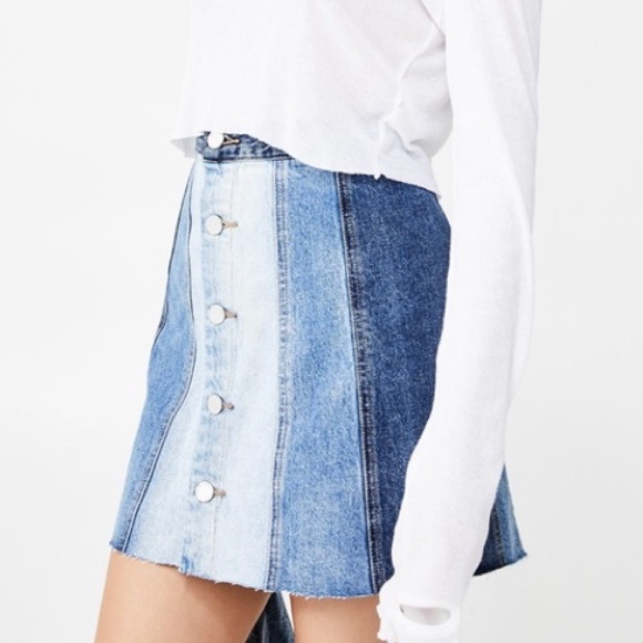 Blank NYC All or Nothing Denim Jean Skirt 26 Dolls Kill patchwork denim skirt - Picture 3 of 13